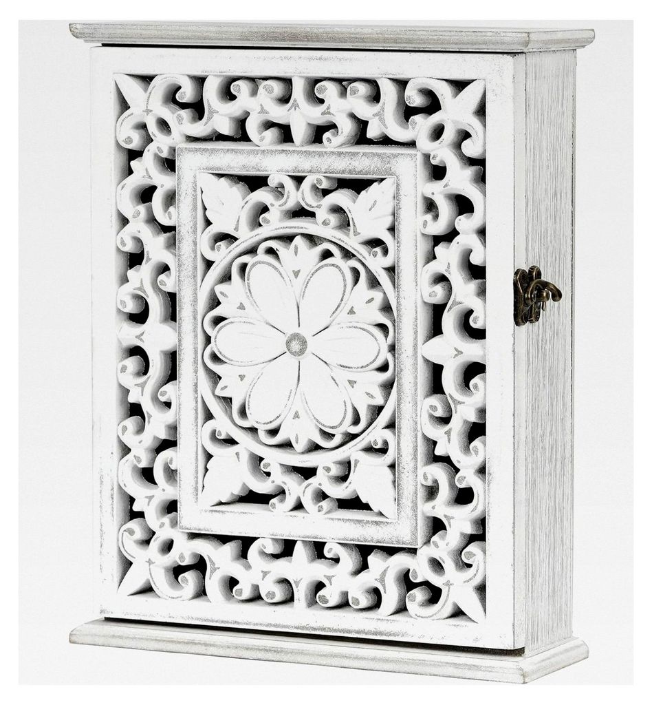 Schlüsselkasten aus Holz mit europäischem Design, Schlüsselschrank mit 6 Haken, Vintage Weiß, Schlüsselablage für Eingangsbereich, Flur, Bür...