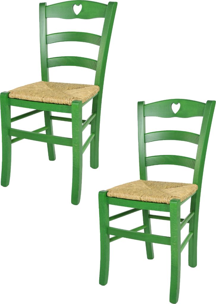 t m c s Tommychairs - 2er Set Stühle CUORE für Küche und Esszimmer, robuste Struktur aus Buchenholz, in Anilinfarbe Grün lackiert und Sitzfläc...