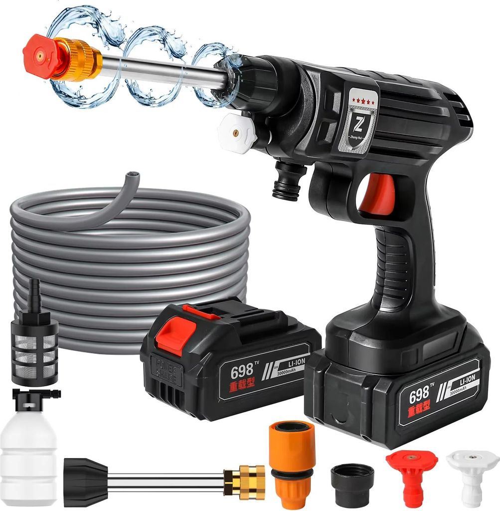 Akku-Hochdruckreiniger - Handliche Hochdruck-Wasserpistole - 1500 W - 30000 mAh Akku - 1 Akku enthalten - Auto- & Gartenreinigung - Gold
