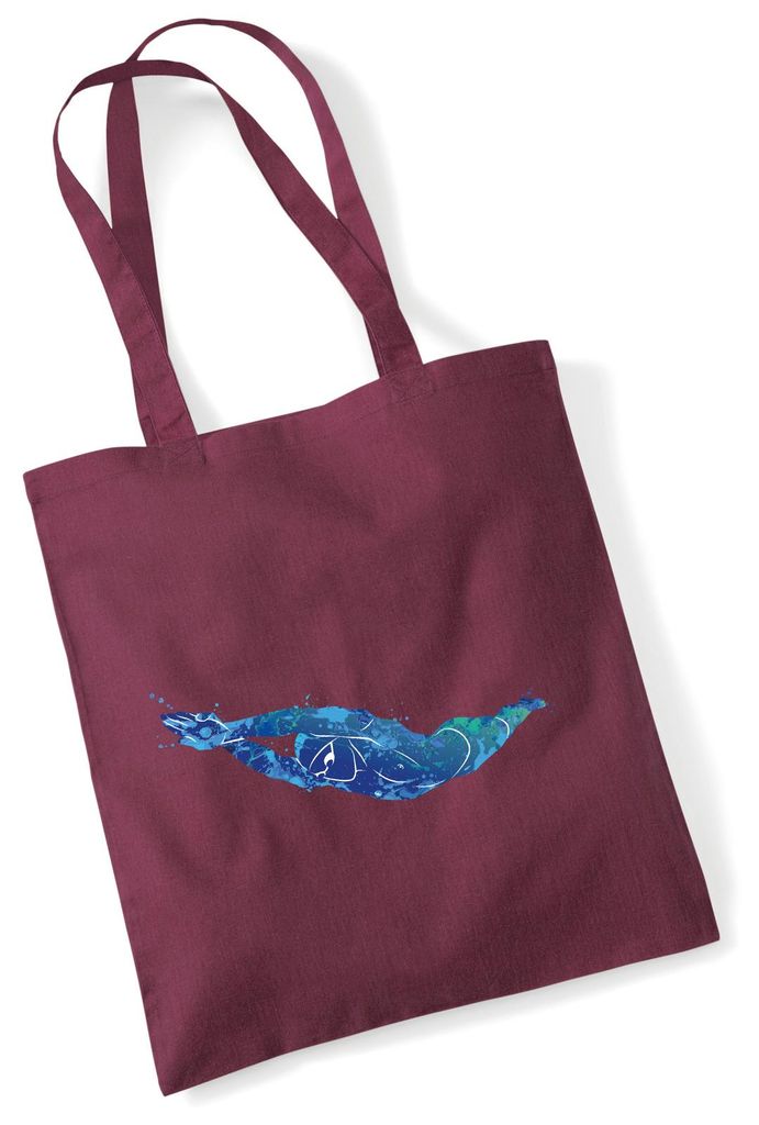 Huuraa Jutebeutel Schwimmen bunte Silhouette 10 Liter Burgundy Baumwolle Tasche Geschenkidee