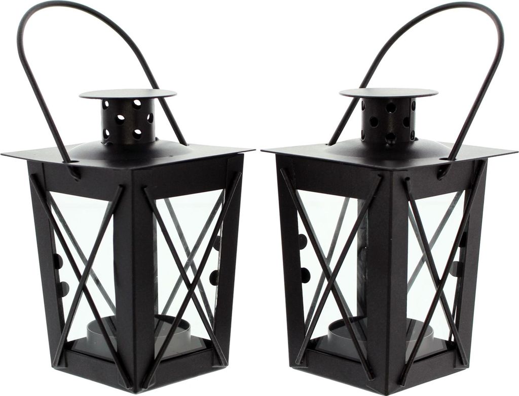 2x Mini Laterne Metall + Glas schwarz – Teelichthalter Produktbild 