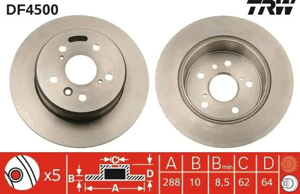 Disque de frein arrière TRW DF4500 pour berline Camry et Lexus ES RX