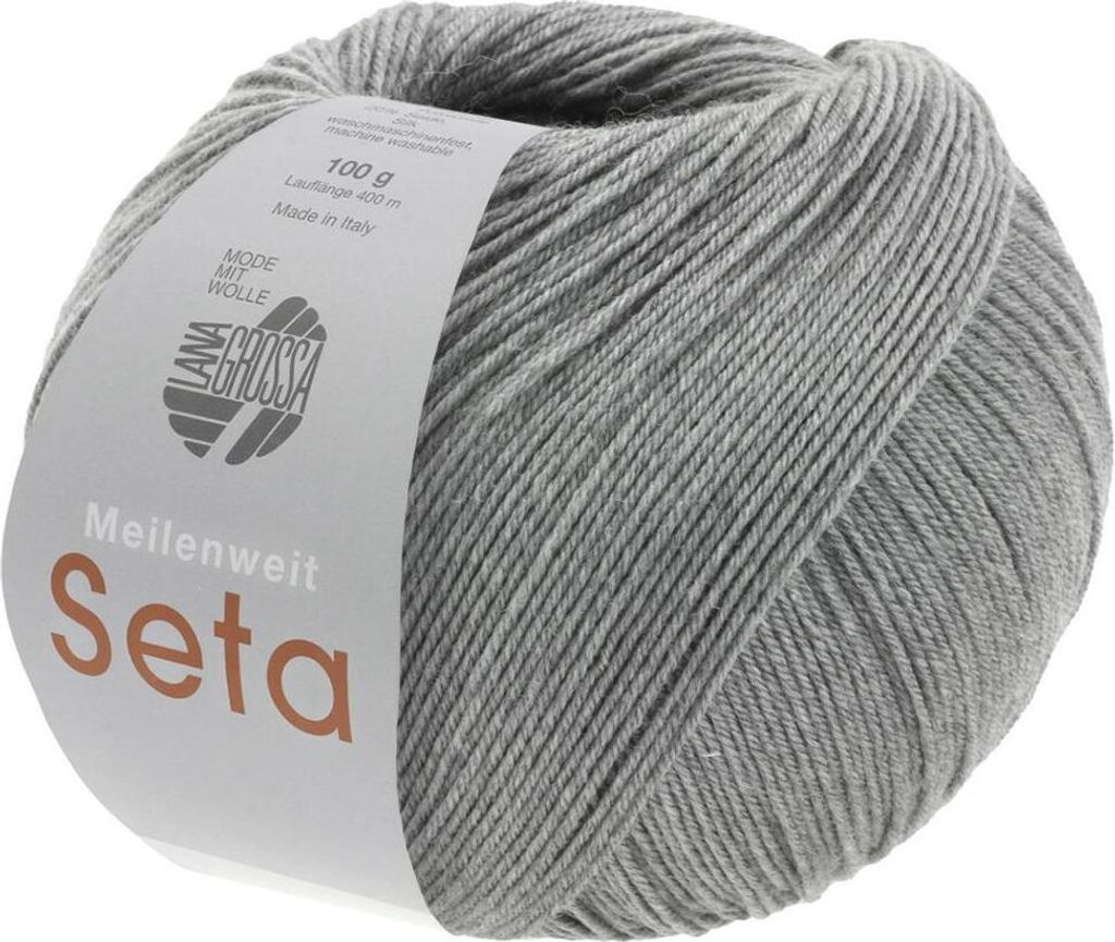 Lana Grossa MEILENWEIT 100 g SETA 4-fach Sockenwolle mit Seide, hochwertiges Garn Farbe 014 - Grau