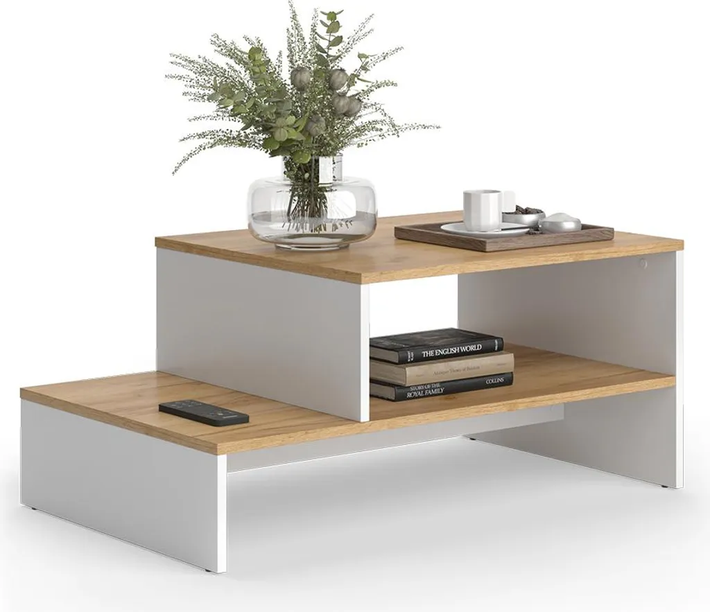 Table basse Vicco Amely Chêne doré et blanc 90x55 cm Modèle 56267 - 5
