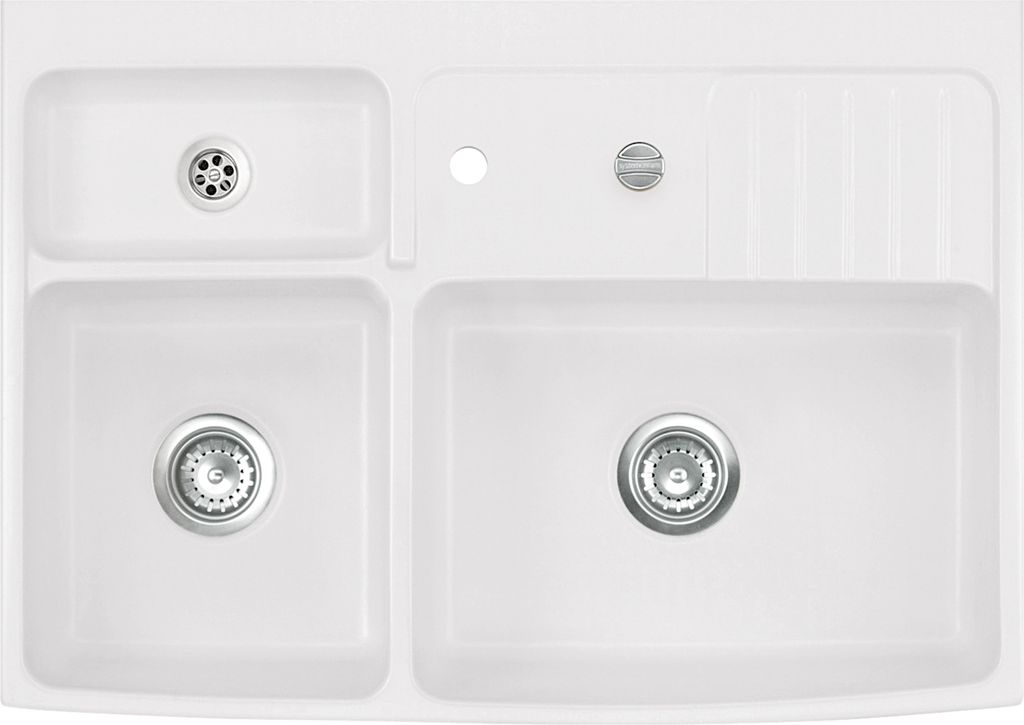 Elementspüle KeraDomo CENTRA 90 in POLAR mit Excenterbedienung / 600 mm AP-Tiefe / systemceram / Keramikspüle