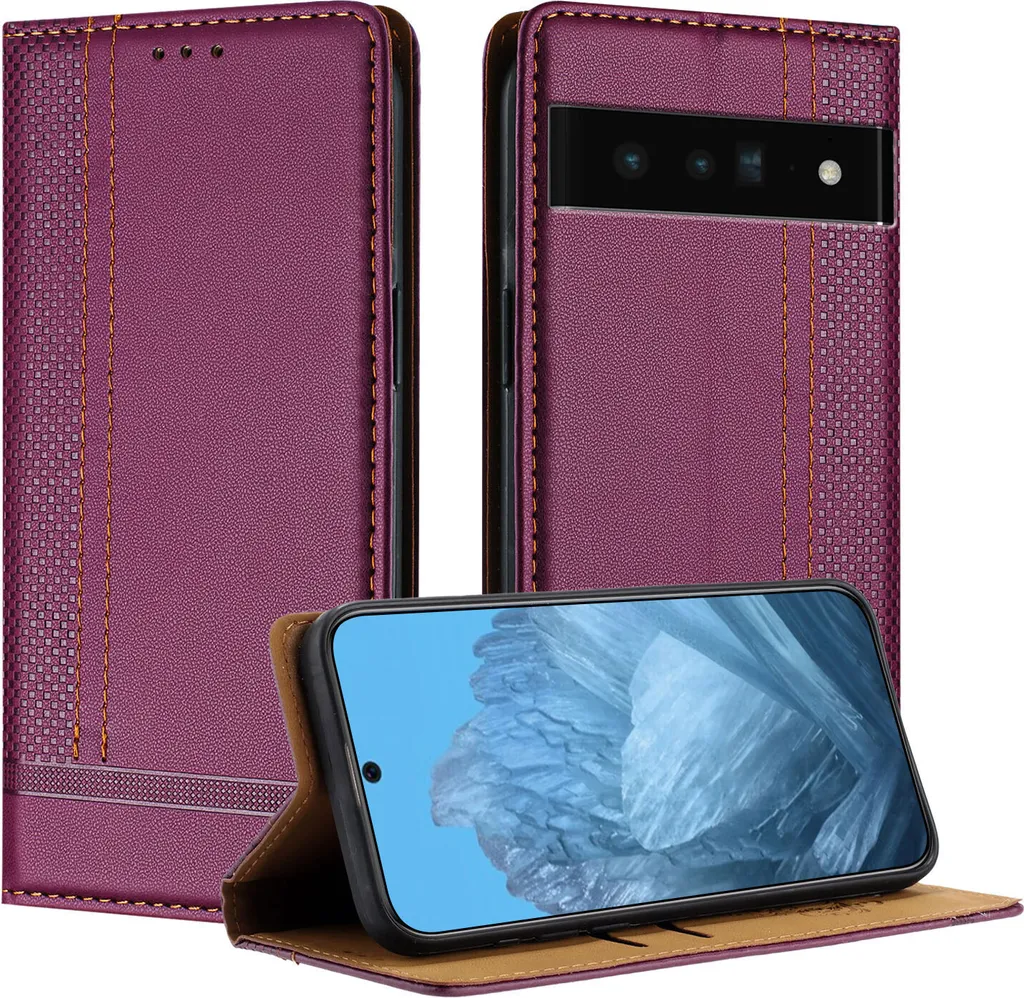 Custodia per Google Pixel 6 Pro in pelle con funzione di supporto Viola