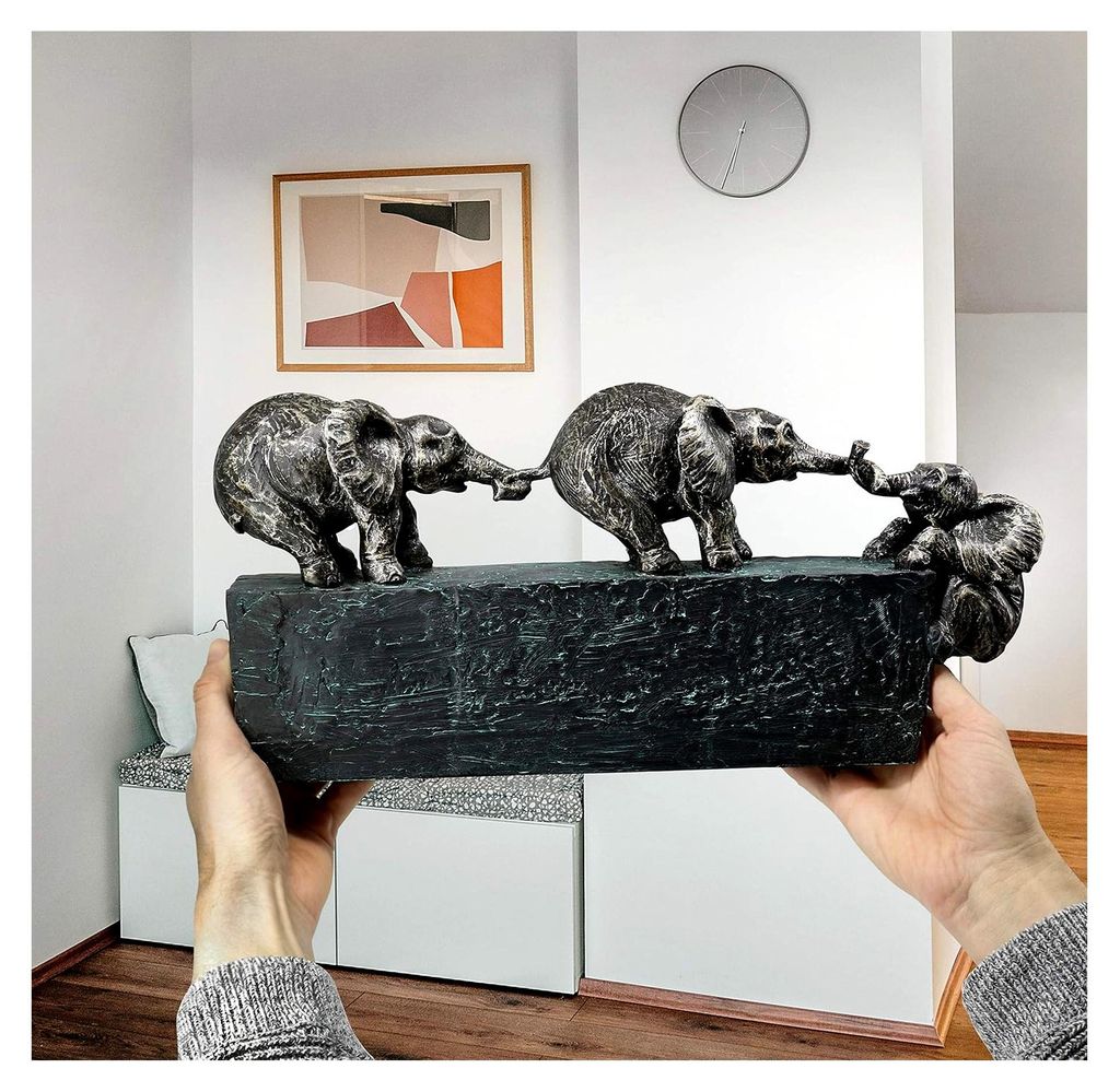 Skulptur “Familienbande” - Zeitloses Symbol für Zusammenhalt in der Familie & im Team - Elefanten Dekoration aus Marmorit 43 cm lang - Deko Fi...