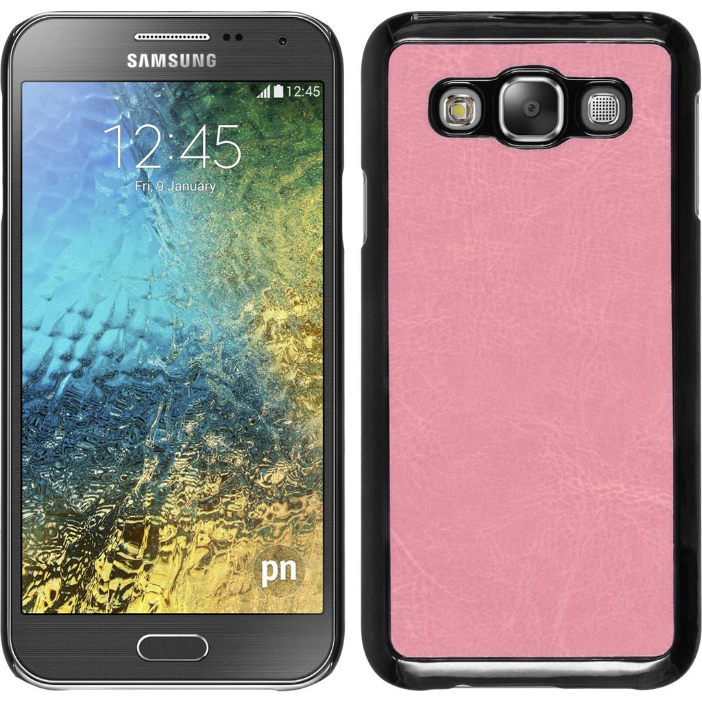 PhoneNatic Case kompatibel mit Samsung Galaxy E5 - Hülle rosa Lederoptik Hard-case + 2 Schutzfolien