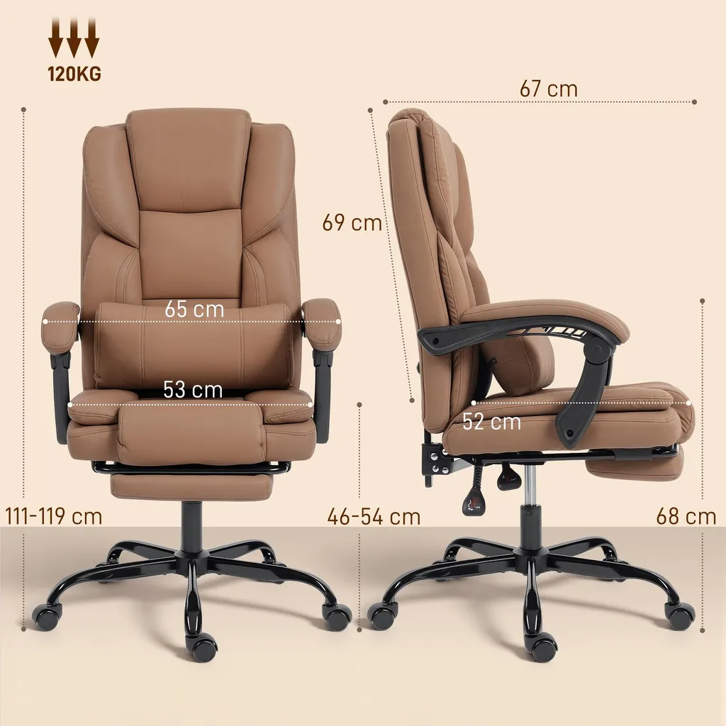 Fauteuil de bureau ergonomique marron ajustable pour ordinateur - 5