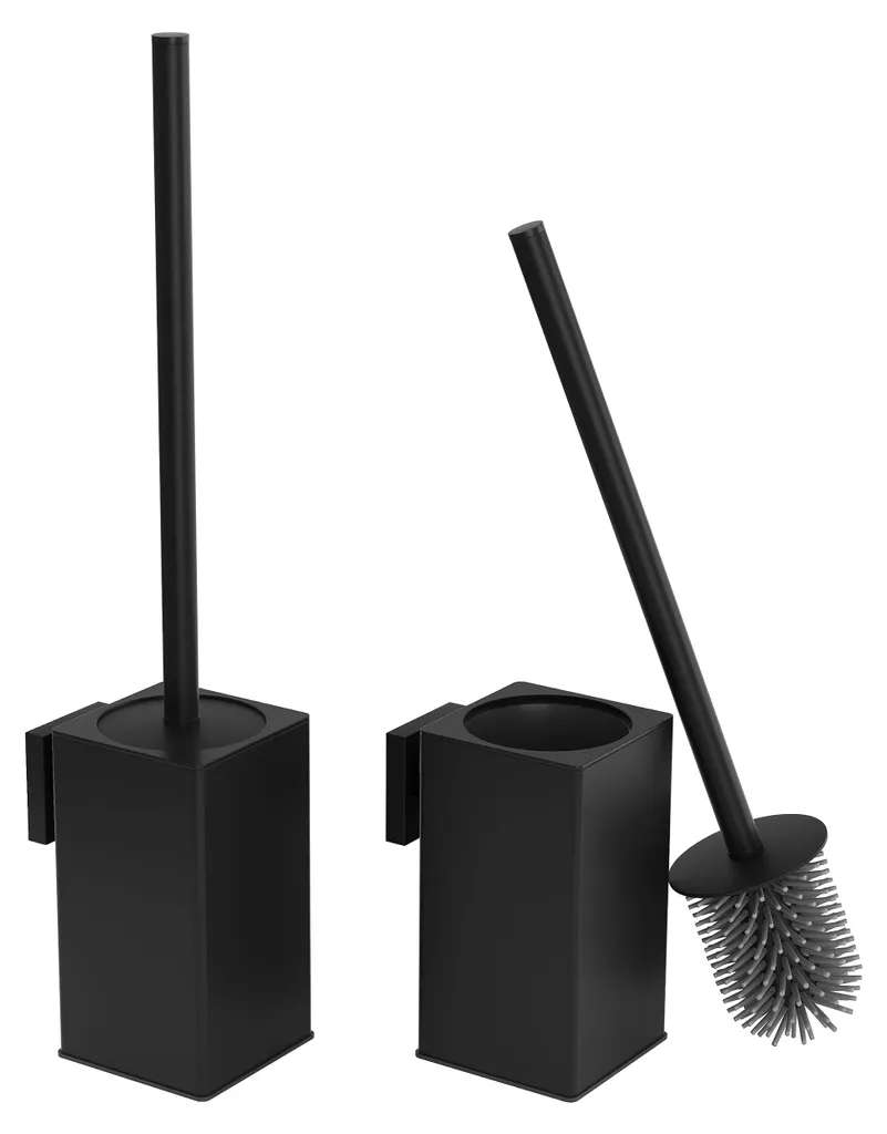 Lot de 2 supports de brosse WC muraux noir mat, ensemble métal durable
