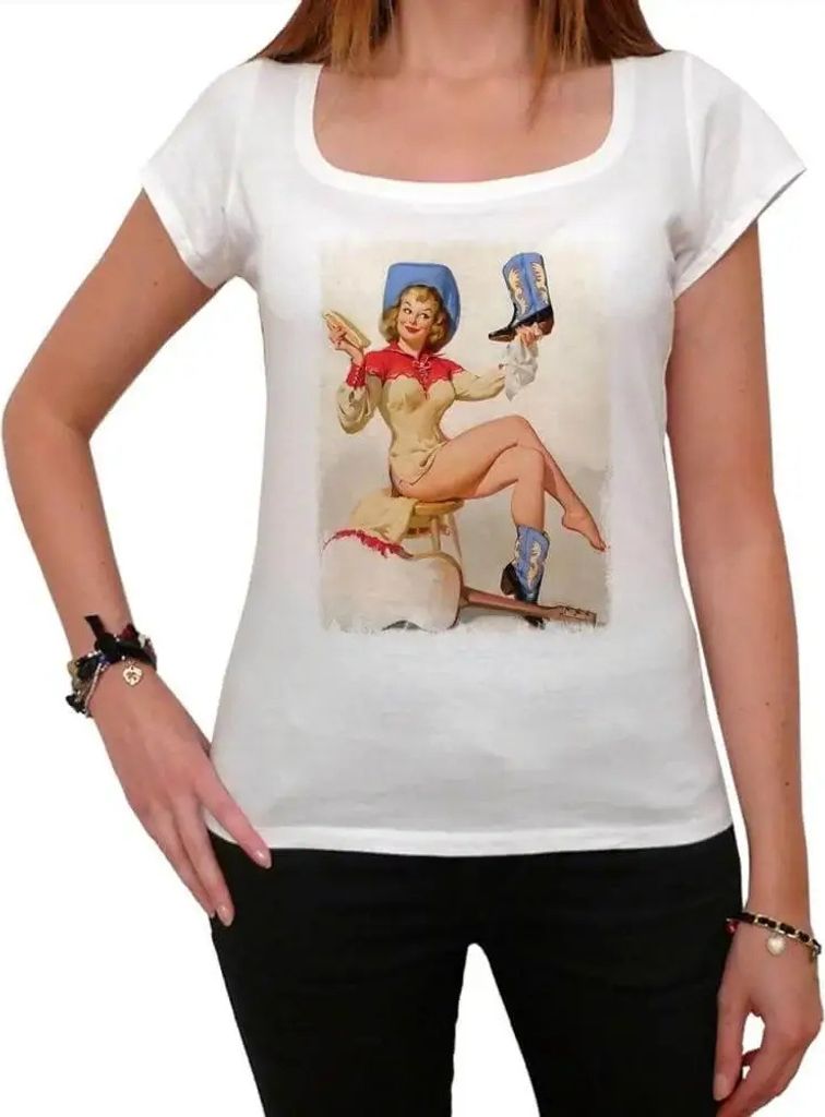 Damen Grafik T-Shirt Pin-Up Cowgirl 1 Öko-Verantwortlich Vintage Jahrgang Kurzarm Lustige Druck Geburtstag Geschenk Frau