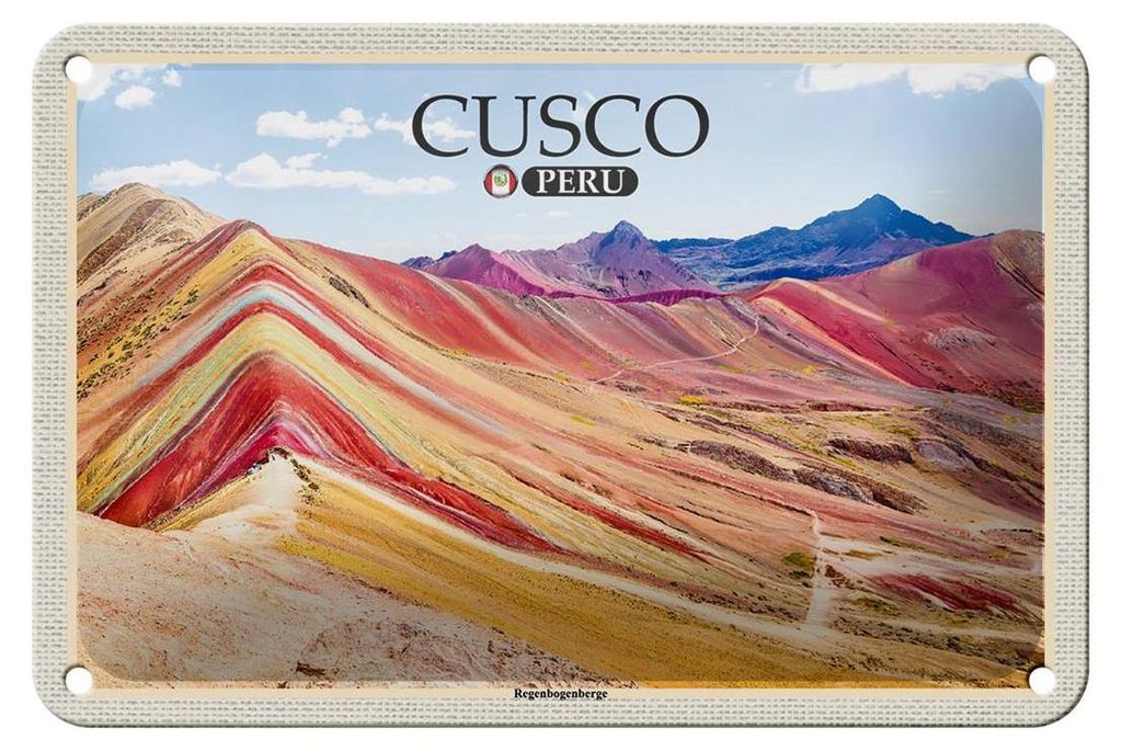 Blechschild Reise 18x12cm Cusco Peru Regenbogenberge Dekoration