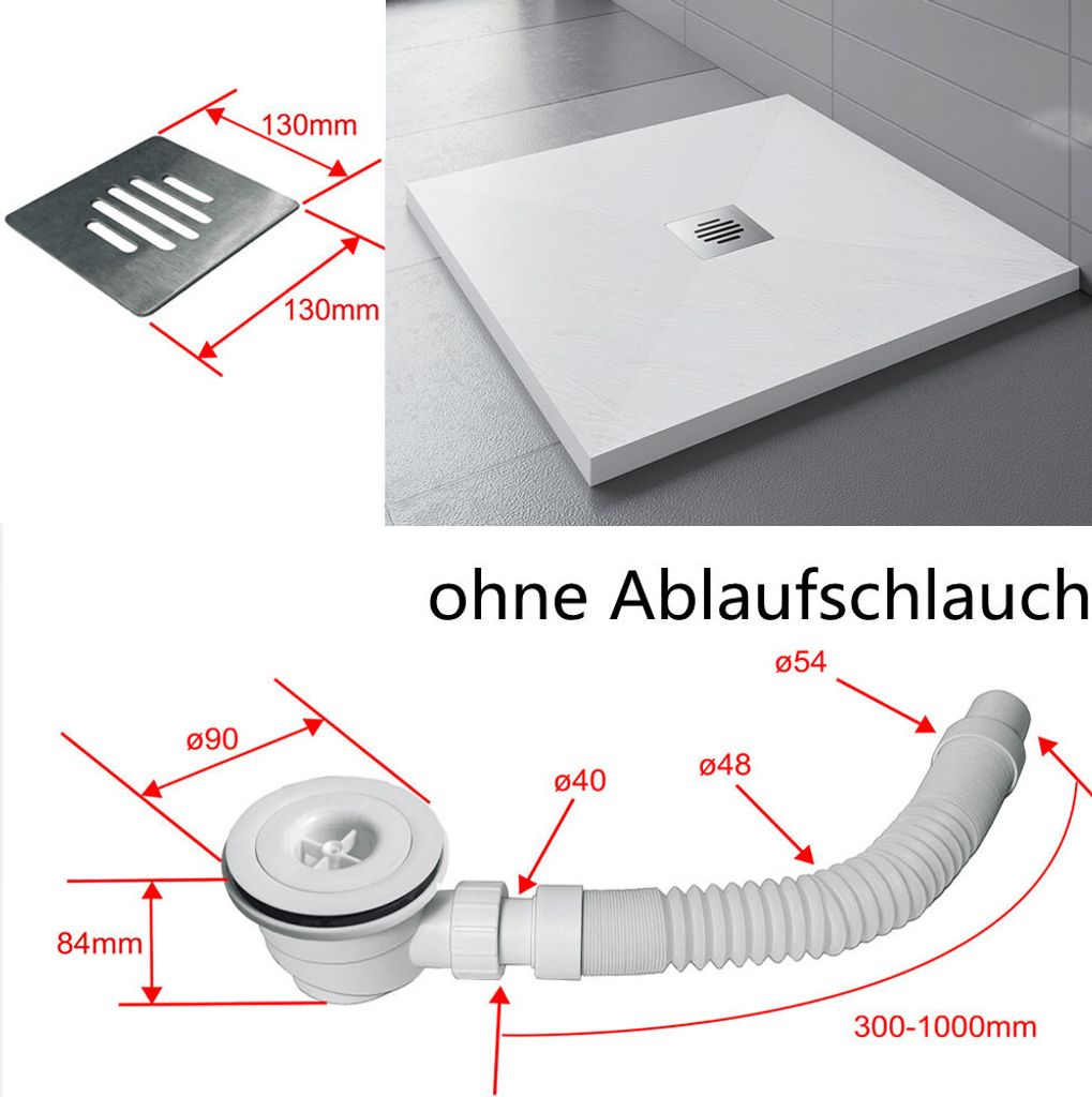 Duschtasse 90x90x3cm Höhe Quadratisch Duschtasse+Decke(Edelstahl)Ablaufgarnitur Für Duschkabine Duschwand