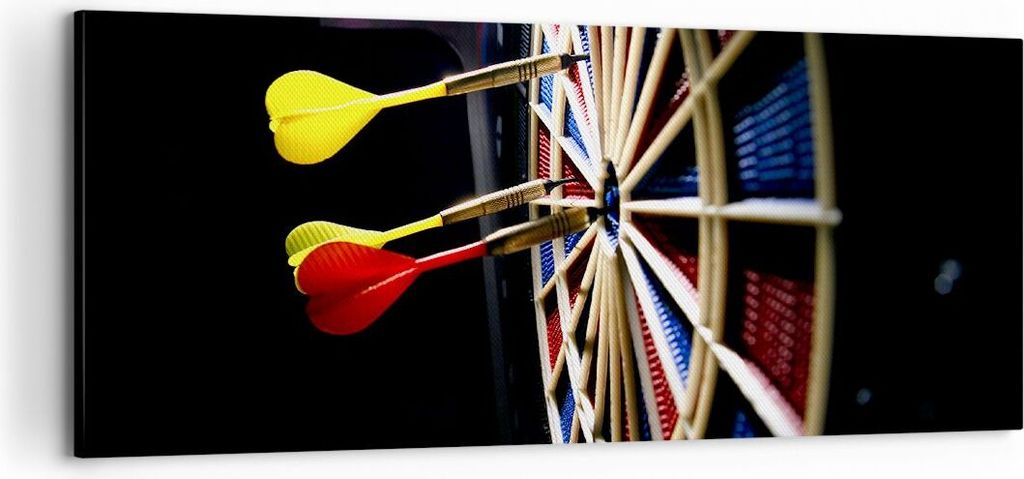 Bild auf Leinwand - Leinwandbild - Pfeil Darts Spaß Schild - 100x40cm - Wand Bild - Wanddeko - Leinwanddruck - Bilder - Kunstdruck - Wanddekoratio...