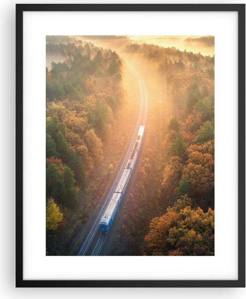 Gerahmtes Poster - Schwarzer Rahmen - Bahn Herbst So - 40x50 cm - Wand Bild - Wanddeko - Wandbilder - Kunstposter - Wandposter - Bilderrahmen - Bil...