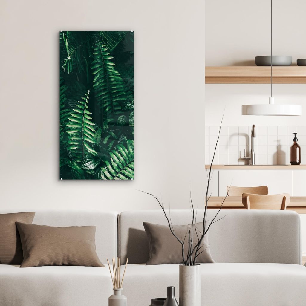 MuchoWow Glasbilder - Bilder auf Wandbild - Foto auf Glas Blätter - Dschungel - Natur - Tropisch - Pflanzen 40x80 cm Wanddekoration aus Glas - Acr...