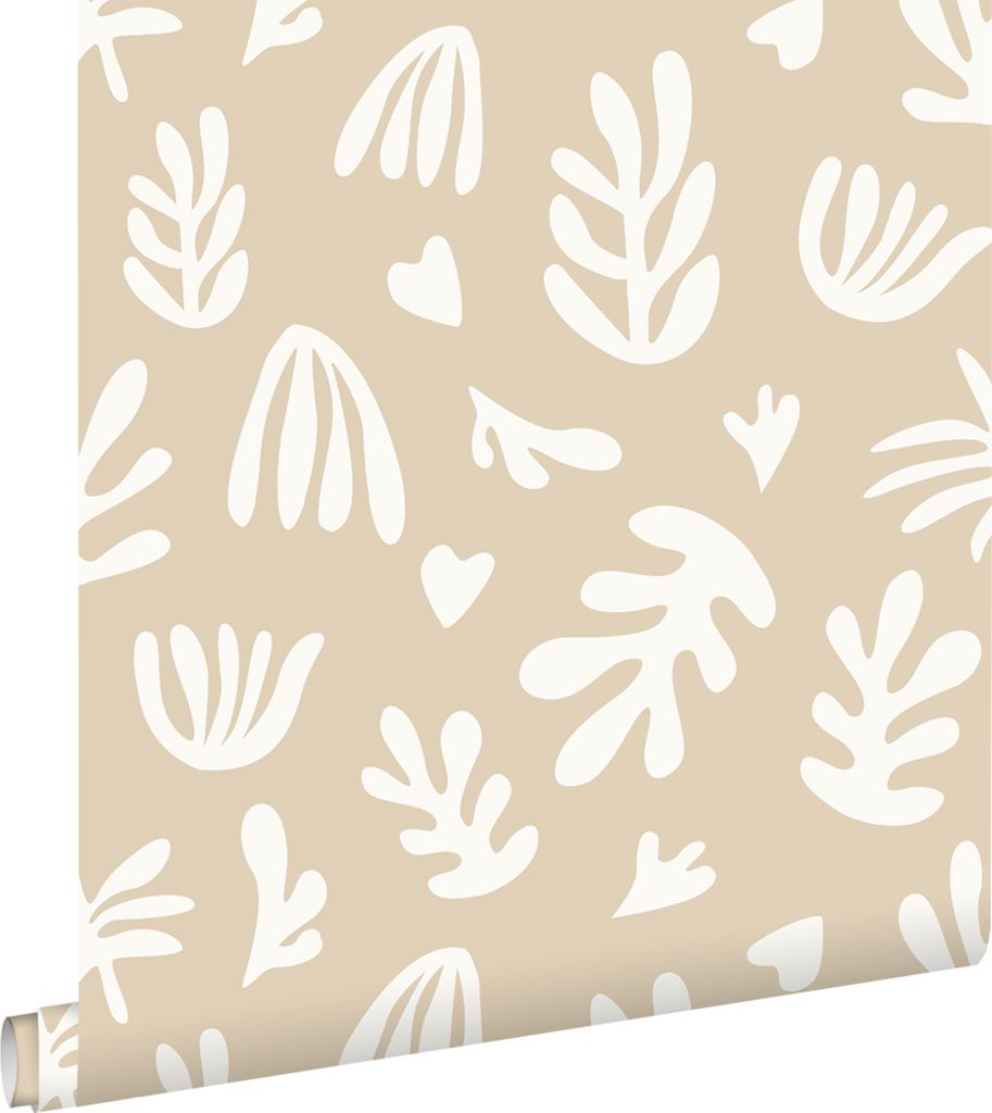 ESTAhome Tapete Pflanzen im Matisse-Stil Beige und Weiß 50 x 900 cm