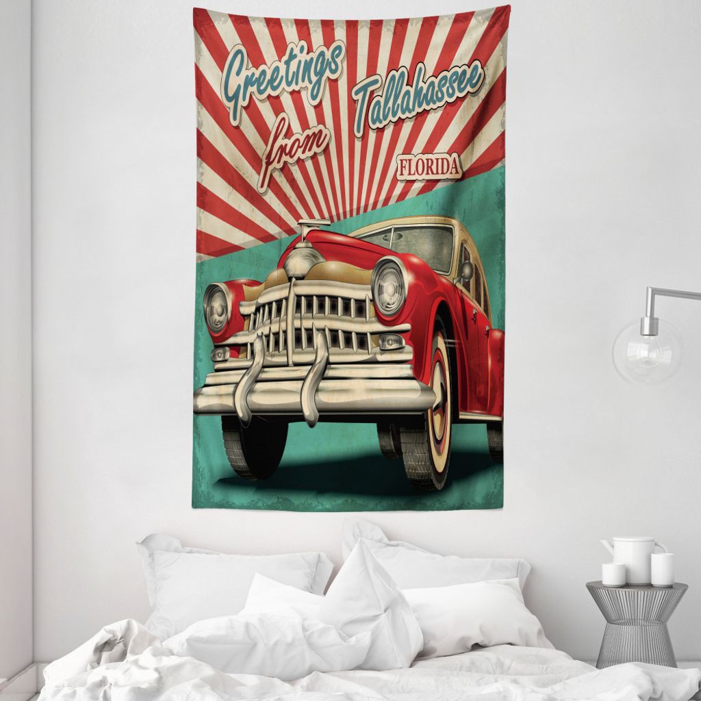 ABAKUHAUS Florida Wandteppich und Tagesdecke, Grüße Tallahassee aus Weiches Mikrofaser Stoff Waschbar ohne Verblassen Digitaldruck, 140 x 230 cm,...