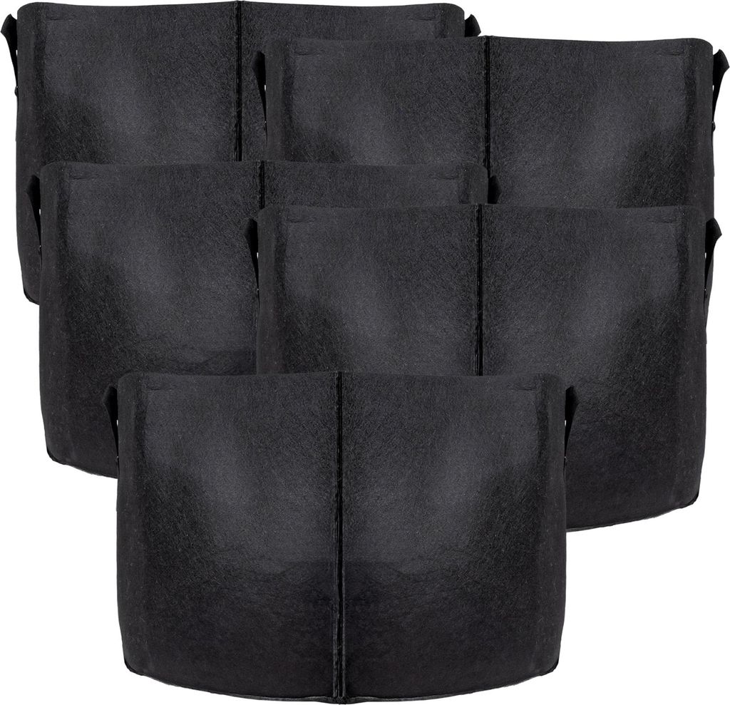 Intirilife 5x Vlies Pflanzsack in 56 Liter - 15 Gallon - 50 x 30 cm – Pflanzen Übertopf aus Vliesstoff mit Tragegriffen für Garten, Gewächshau...