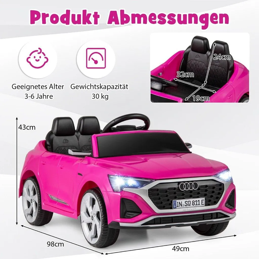 Voiture 12V pour enfants Audi SQ8 rose, conduite sûre et facile