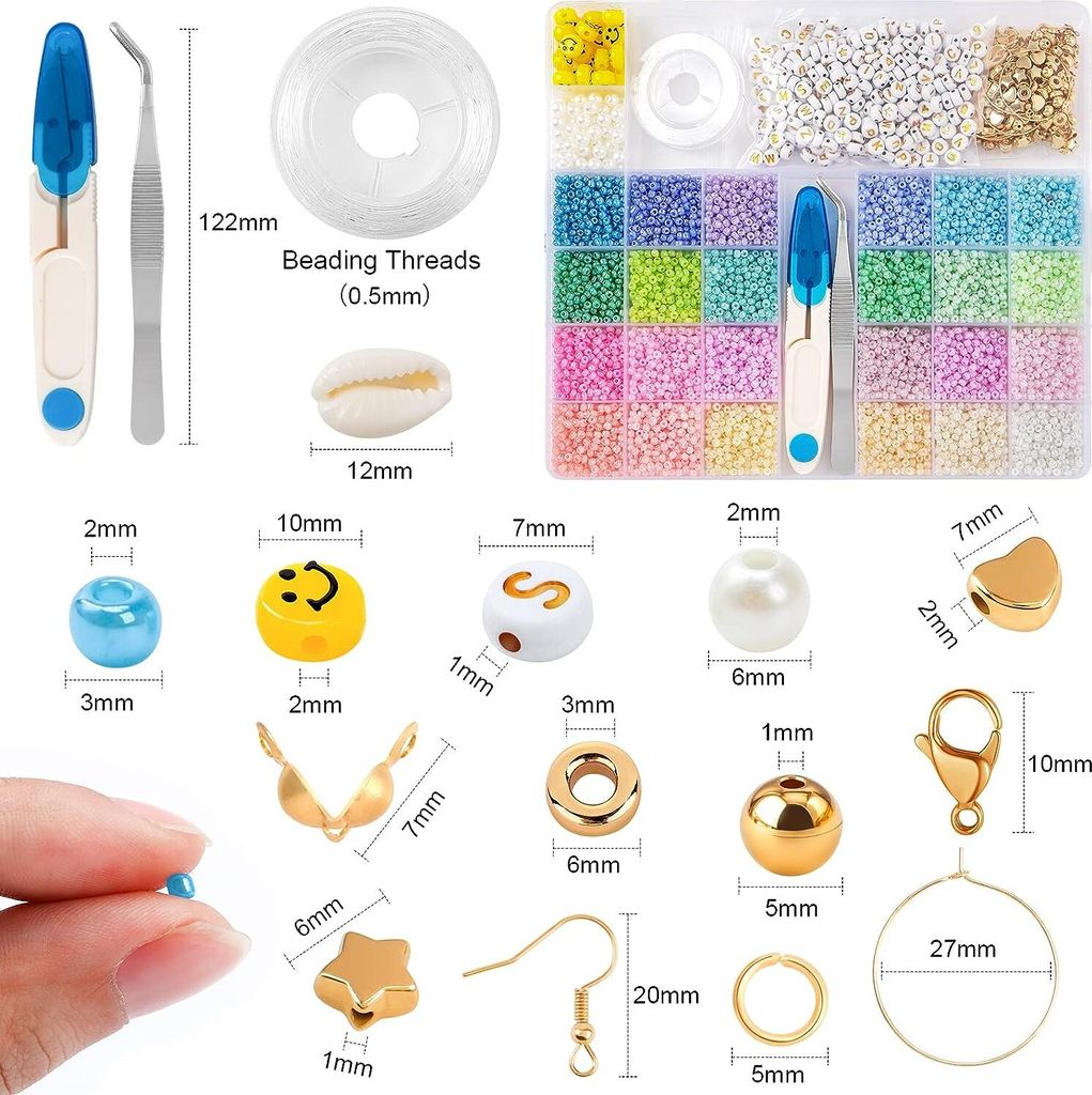 Perlen zum Auffädeln 12000 Stück 3mm 24 Bunte Mini Produktbild 3