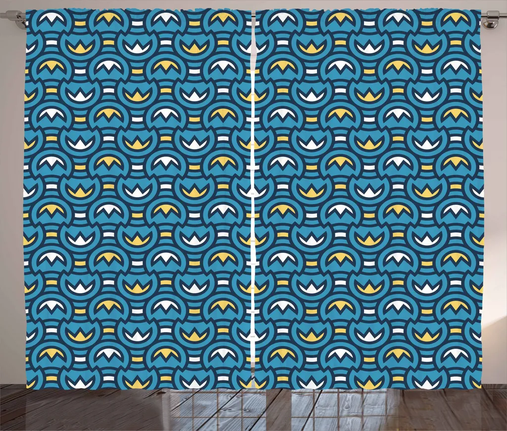 ABAKUHAUS Rideau Abstrait Rustique Bleu et Orange - 280 x 225 cm
