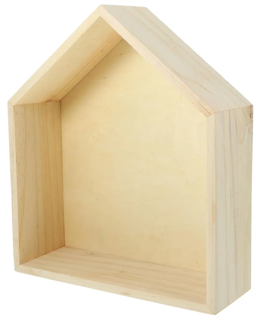 Étagère murale en forme de maison 27x24cm en bois naturel pour déco