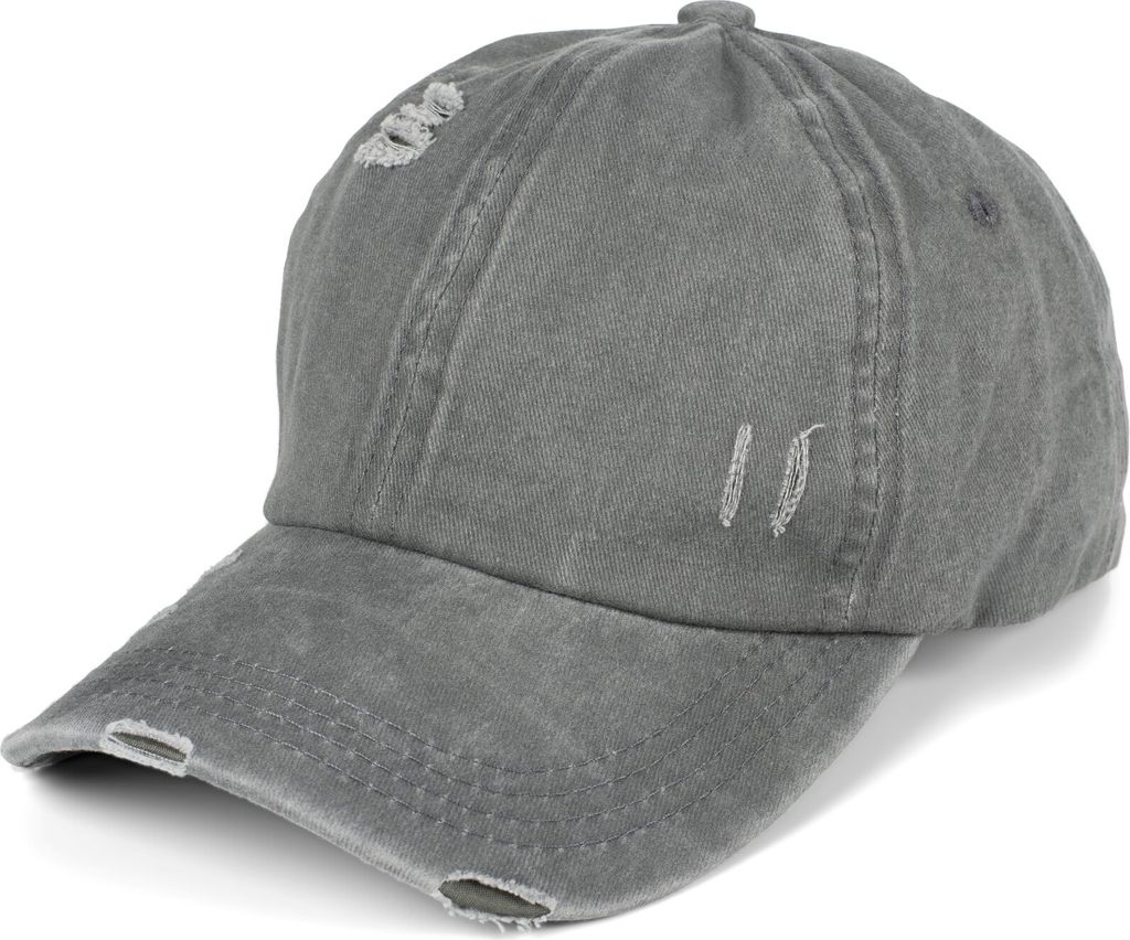 styleBREAKER Damen Ponytail Baseball Cap im Destroyed Used Look | Einfarbiges Sommer Cap mit Klettverschluss und Kreuzband | Verstellbare Schildkap...