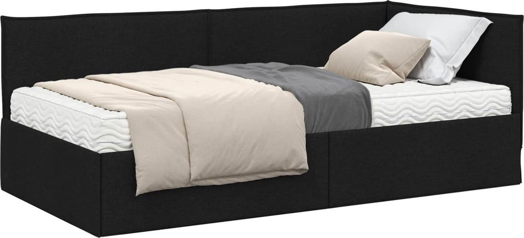 Eckbettgestell mit Matratze mit Kopfteil 2 pcs Grün Samt