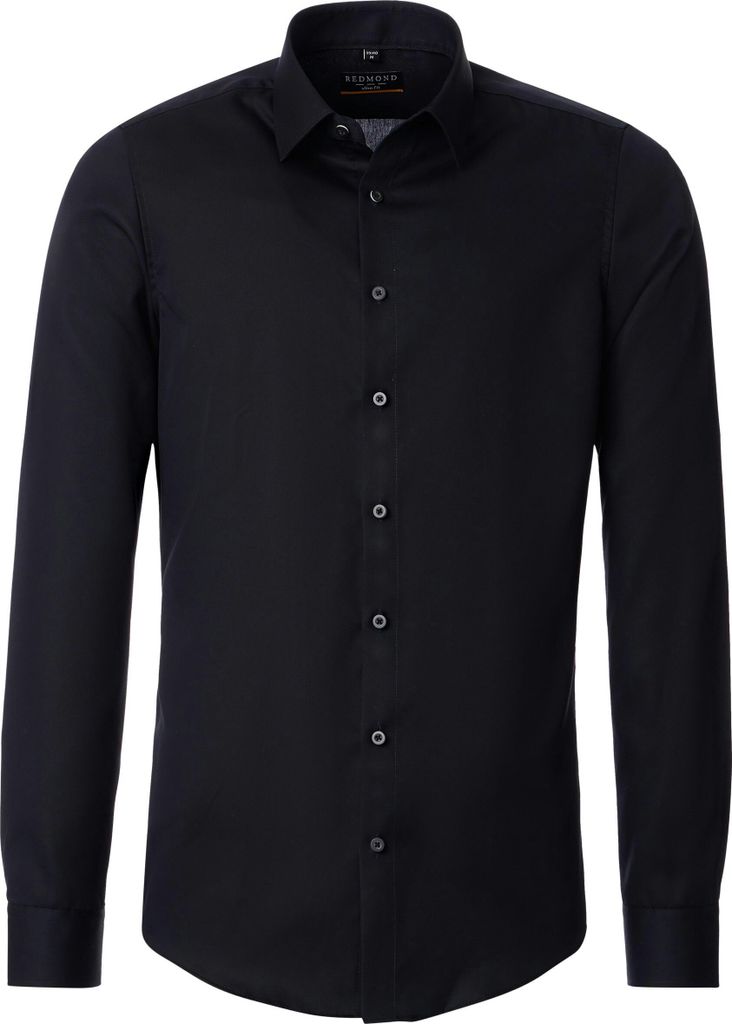 REDMOND Herren Businesshemd Langarm Kent Slim-Fit Twill Schwarz S