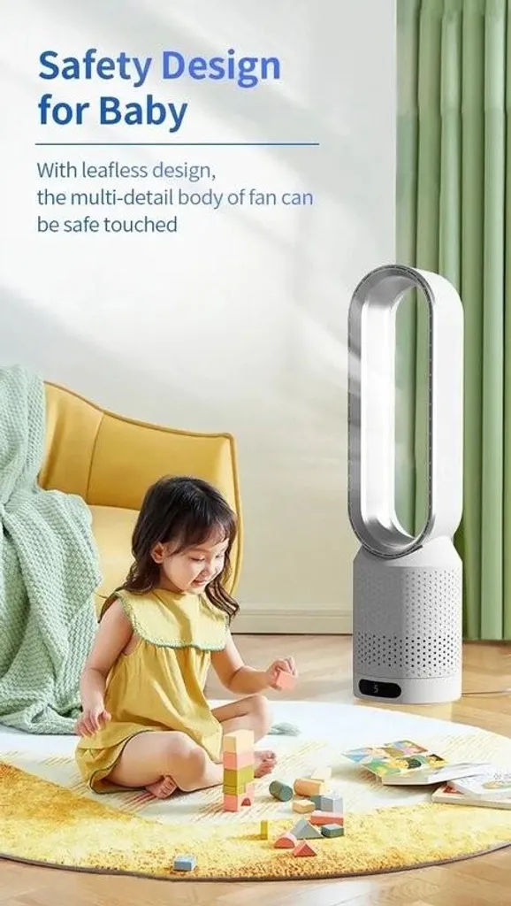 Ventilatore senza pale - Purificazione e circolazione dell'aria ultra-silenziosa - 8 velocità - Silenzioso - Blu