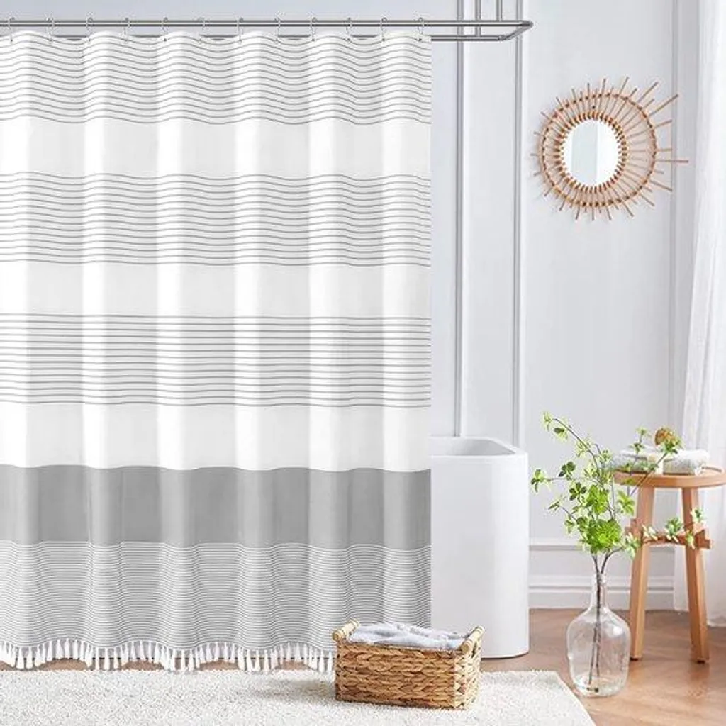 Rideau de douche anti-éclaboussure 213 cm long en tissu rayé chic