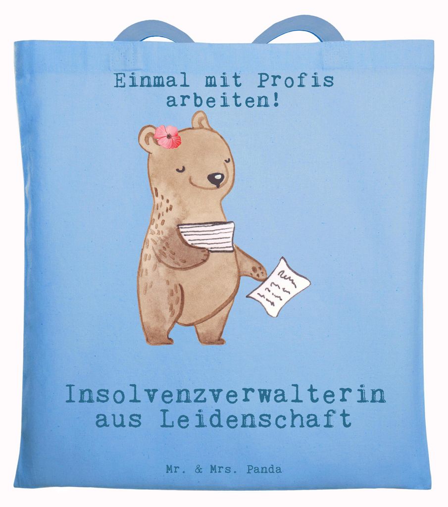 Mr. & Mrs. Panda Einkaufstüte Insolvenzverwalterin Leidenschaft - Sky Blue - Geschenk, Einkaufstasche, Tote Bag, Jutebeutel, Tasche, Shopping, Tra...