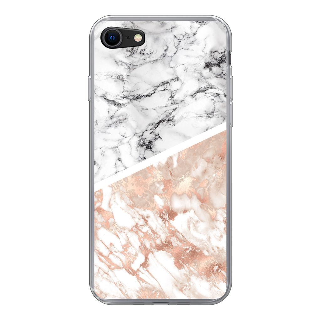MuchoWow Handyhülle Schutzhülle Hülle für iPhone SE 2022 Marmor - Rosa - Abstrakt - Luxus Silikon Softcase Handy Hülle - Schutzhülle