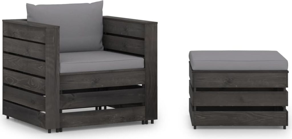2-tlg. Garten-Lounge-Set mit Kissen Grau Imprägniertes Holz