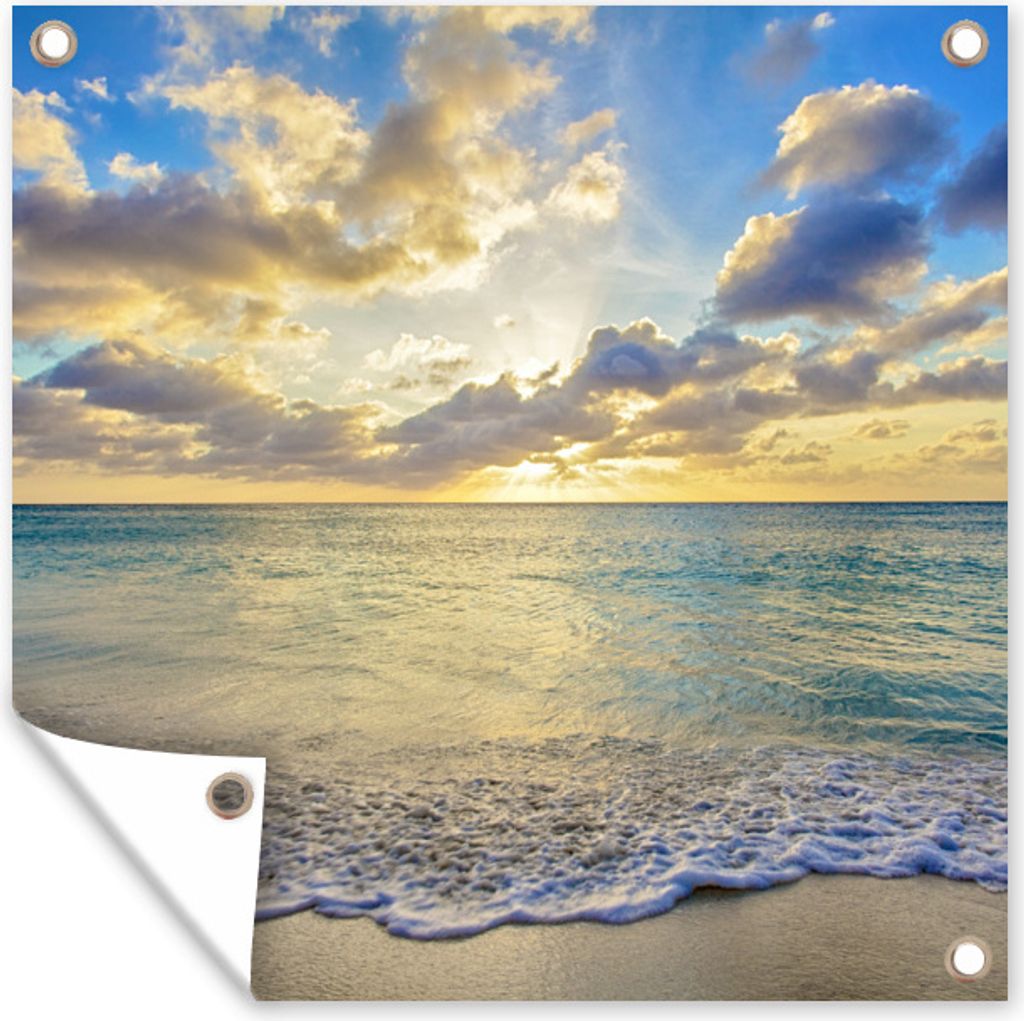 MuchoWow 50x50 cm Outdoor-Poster Gartendeko Sichtschutz Garten Poster für den Garten Meer - Strand - Wolken - Sonne