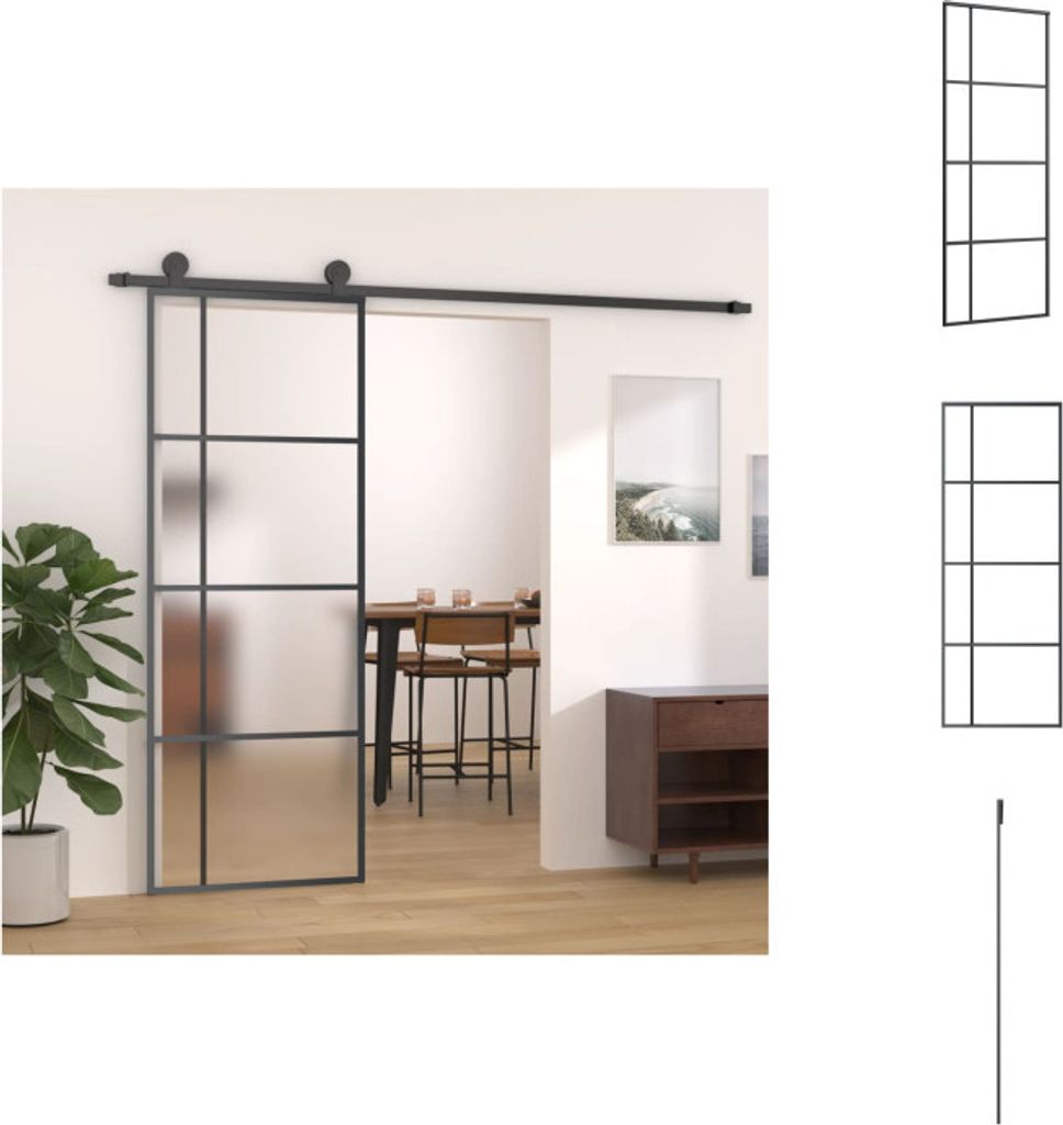 vidaXL Schiebetür ESG-Glas und Aluminium mattiert 90x205 cm Schwarz - Haustüren