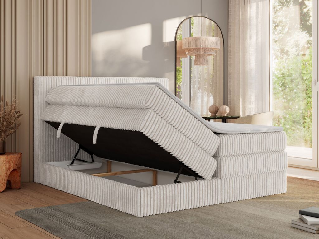 FURNISTAR Boxspringbett TILIA Mit Bonellmatratze - Cord Stoff In Beige