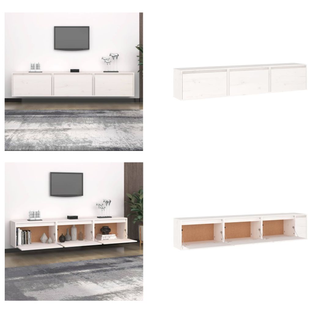 vidaXL TV Schränke 3 Stk. Weiß Massivholz Kiefer - TV-Schrank - TV-Schränke - TV-Schrank Holz - Hängeschrank