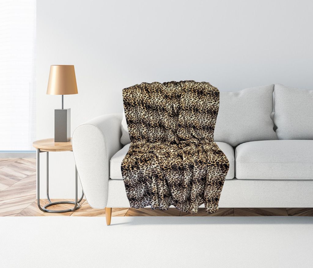 Wohndecke im Leo-Design, Beige Braun Schwarz, 150x200cm, Produktbild 
