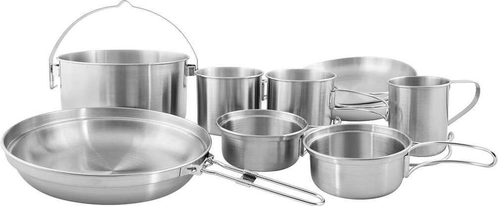Tatonka Camping-Kochgeschirr Picnic Set III (10-teilig) - Edelstahl-Geschirr fürs Picknick zu dritt - Mit Topf, Pfanne, Tellern und Bechern (inkl....
