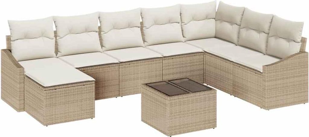 vidaXL Sofa Set mit Kissen 9 pcs Beige Poly-Rattan