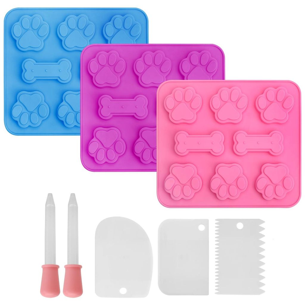 3-teiliges Silikon-Backform-Set, Hundeeiscremeform mit Pfotenabdruck- und Knochenmotiv, Backmatten für Hundeeiscreme mit Spatel und Futternapf, f...
