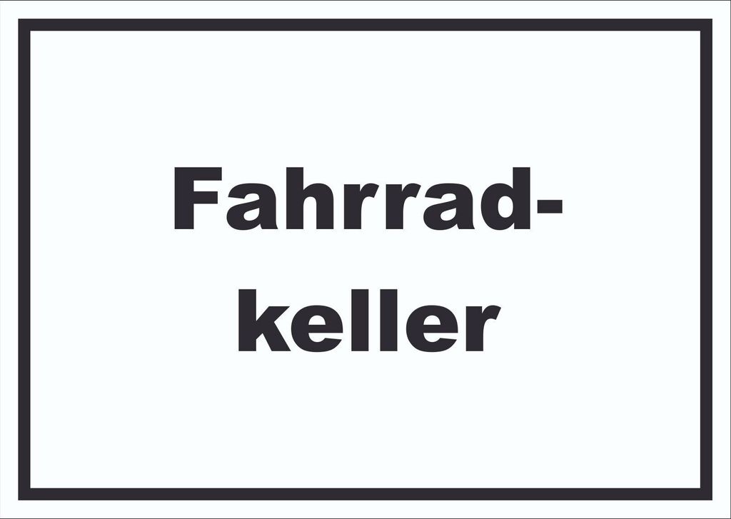 Fahrradkeller Schild mit Text Rad Bike waagerecht A1 Rückseite selbstklebend