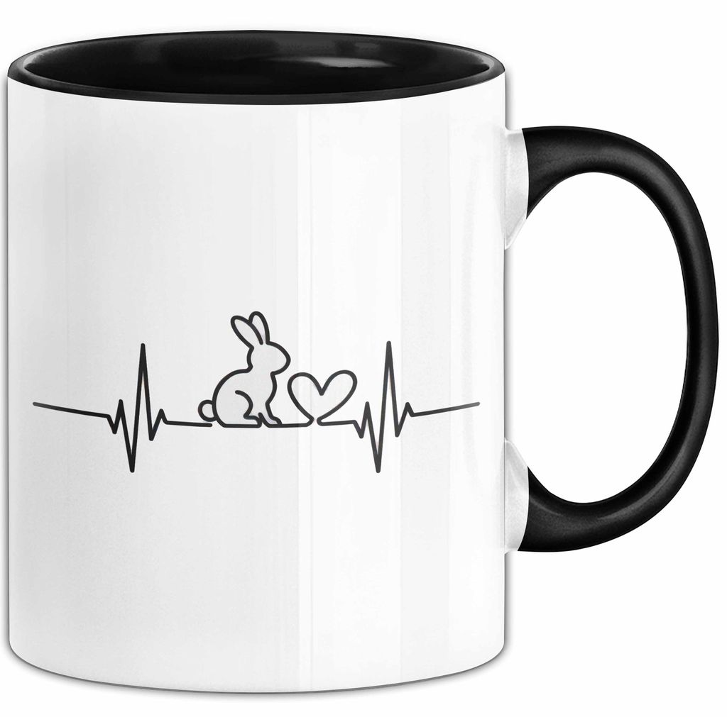 Kaninchen Hase Herzschlag Tasse Geschenk Lustige Geschenkidee Spruch (Schwarz)