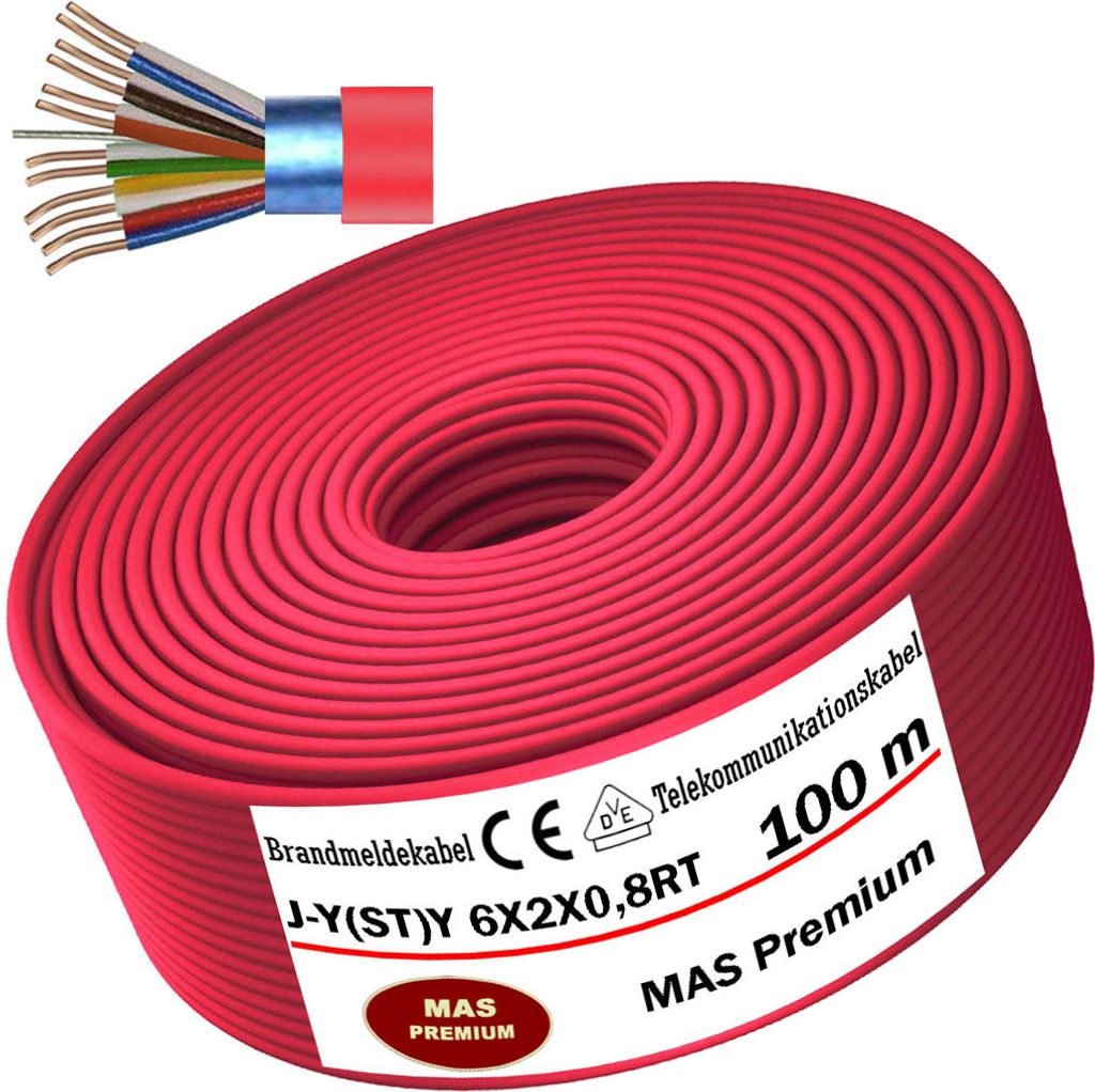 100m J-Y(ST)Y6X2X0,8RT Brandmeldekabel Telekommunikationskabel Fernmeldeleitung