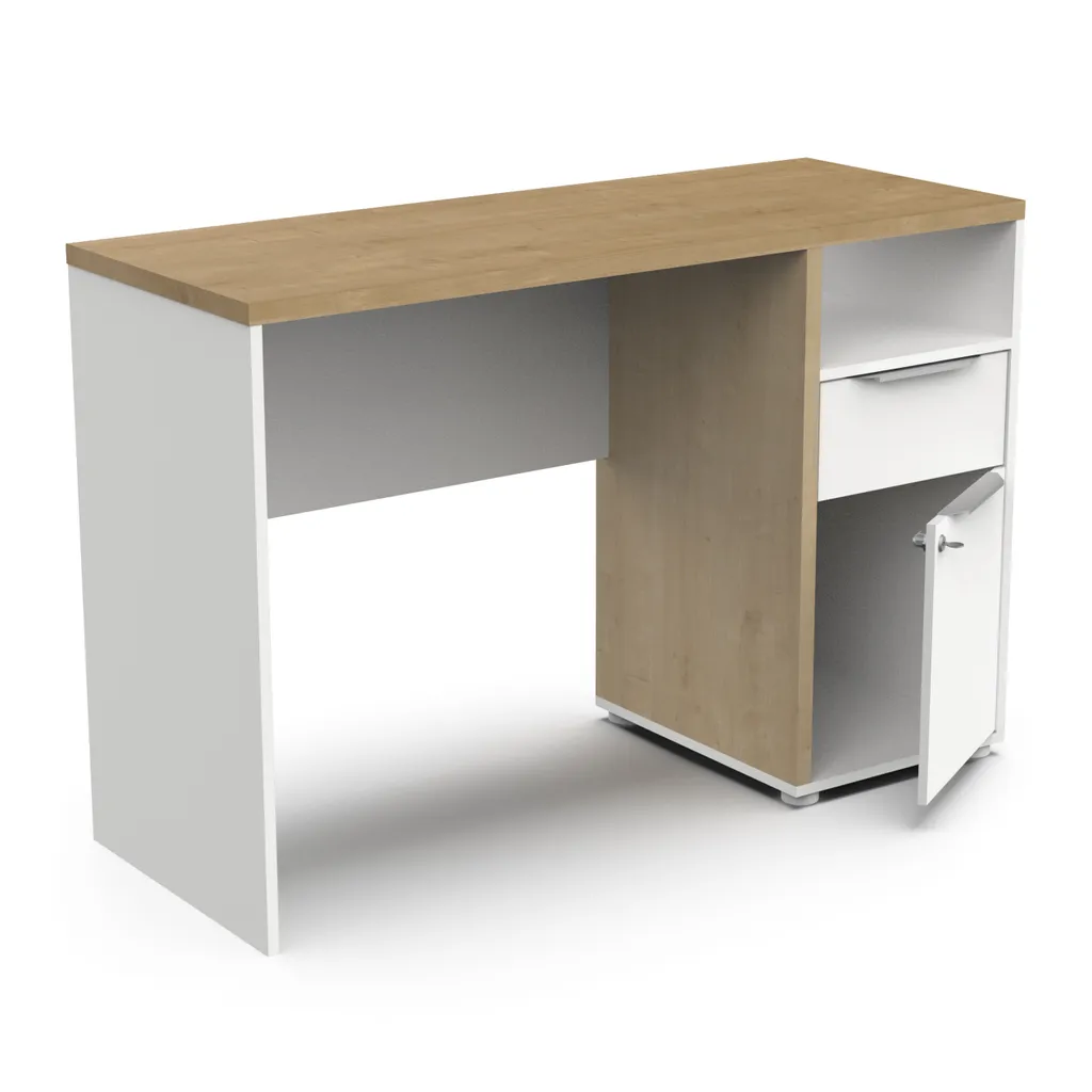 Bureau de Travail avec Rangement Intégré Chêne et Blanc Mat ACCESS