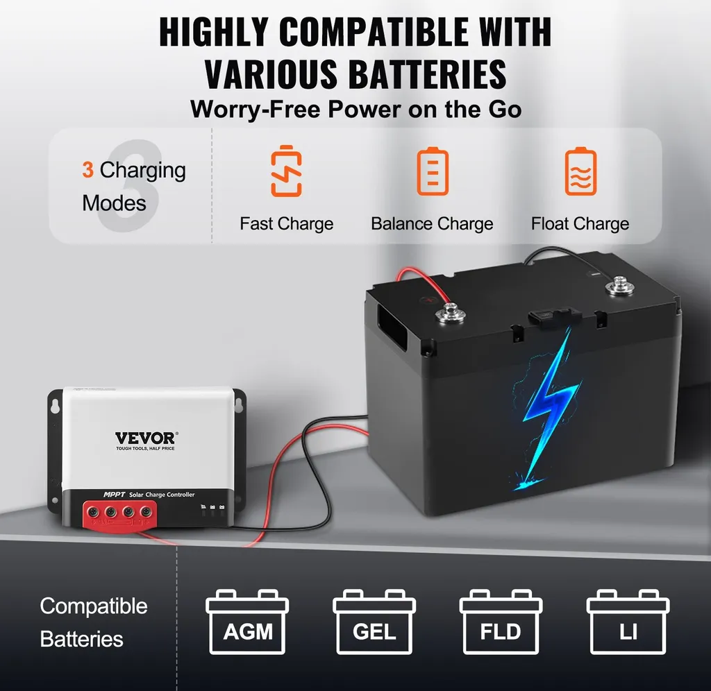 50A 12V 660W / 24V 1320W Regolatore di carica solare MPPT Regolatore di carica del modulo solare con interfaccia di comunicazione TTL Compatibile con batterie a ciclo profondo come AGM, gel, allagate e al litio - 3