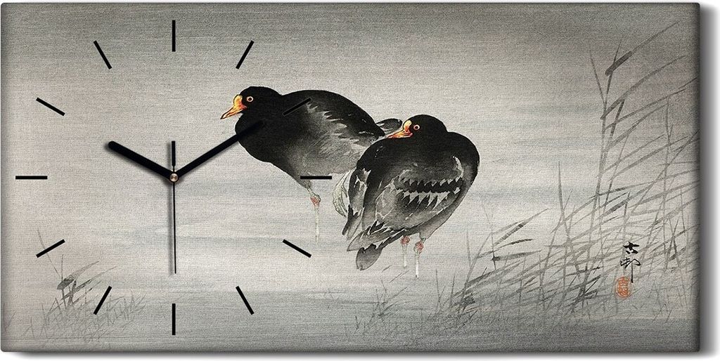 Leinwand Wanduhr Wandkunst Uhr 60x30 Malerei Asiatische Tier Vögel Wasser Kunst - schwarze Hände