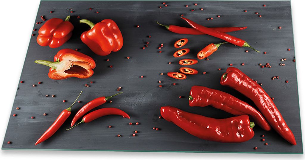 Herdabdeckplatte Glaskeramikkochfeld-Abdeckung Spritzschutz Glas Universal 80x52 Gemüse Rot